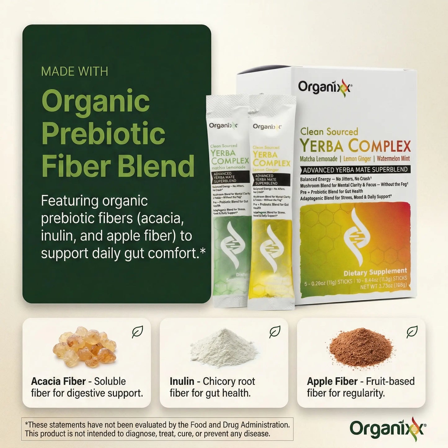 Organixx Clean Sourced Yerba Complex, Yerba Mate Superblend Powder Drink Mix with Ashwagandha, Natural Caffeine, Pre & Probiotics, & Fiber, Dairy and Gluten Free, Variety Pack, 15 Travel Packets