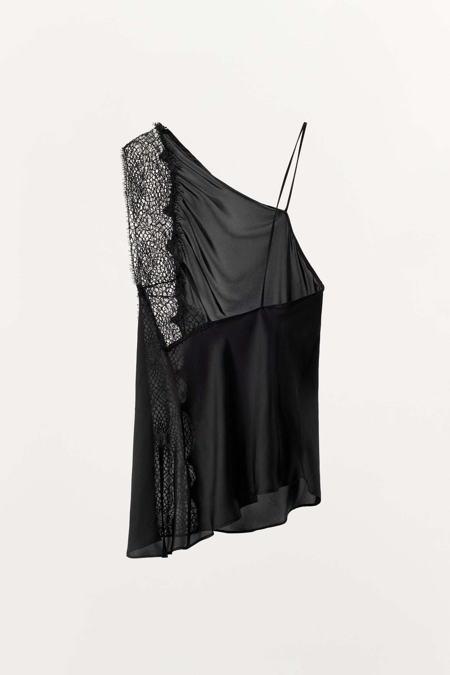 ASYMMETRIC SATIN EFFECT LACE TOP