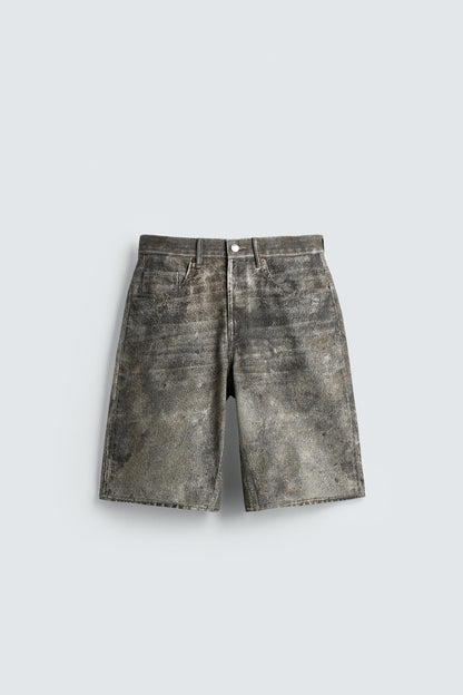 ABSTRACT PRINT BAGGY FIT DENIM SHORTS