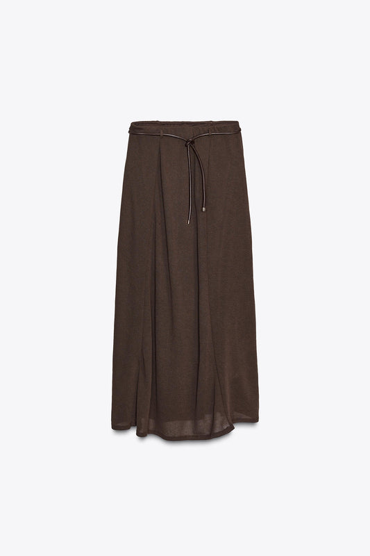 CUT-OUT KNIT SKIRT WITH BELT