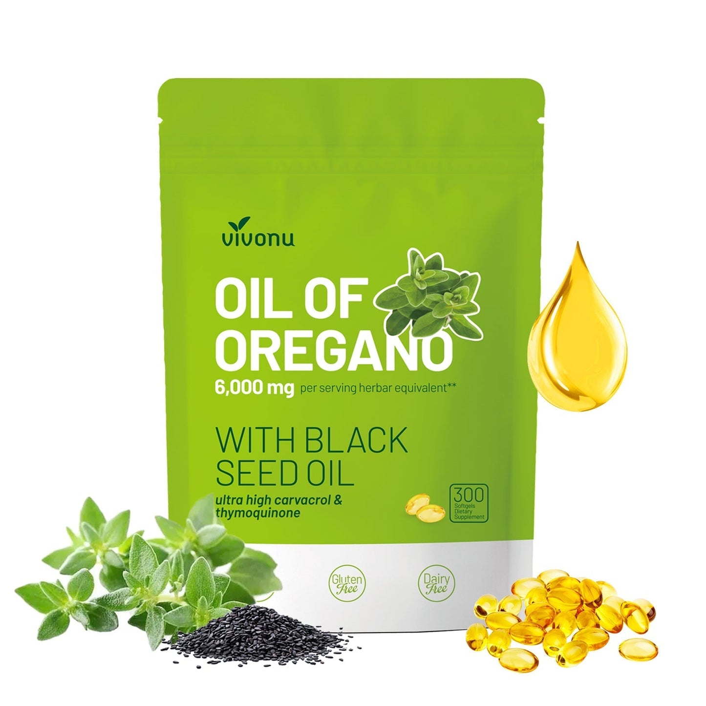 Aceite de Orégano 300 Cápsulas con Aceite de Semilla Negra | Antioxidantes Naturales para la Forma Física | Apoyo Nutricional | Suplemento Alimenticio Comestible Botánico de Alta Eficacia