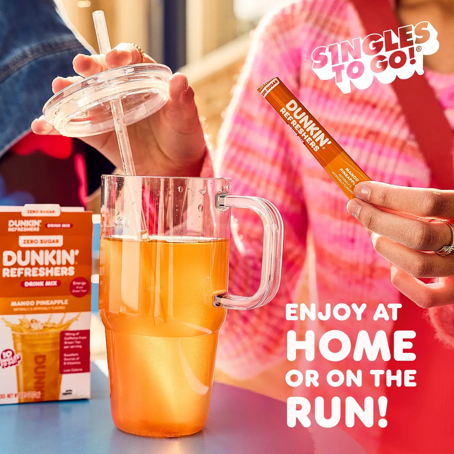 Dunkin’ Zero Sugar Refreshers Singles To Go! Powdered drink mix packets, 40 Ct Variety Pack, 40 Single serve Packets per Box (40 servings), Energy from Green Tea, aspartame-free, no synthetic colors, naturally and artificially flavored, just add water