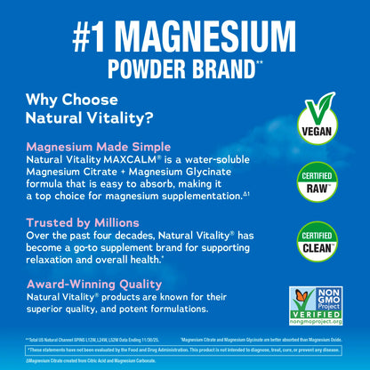 MaxCalm Relaxing Drink Mix - Anti Stress Drink Mix - With Ionic Magnesium Citrate + Glycinate - Raspberry Lemon Flavor - 16 oz (453 g) - 113 Servings