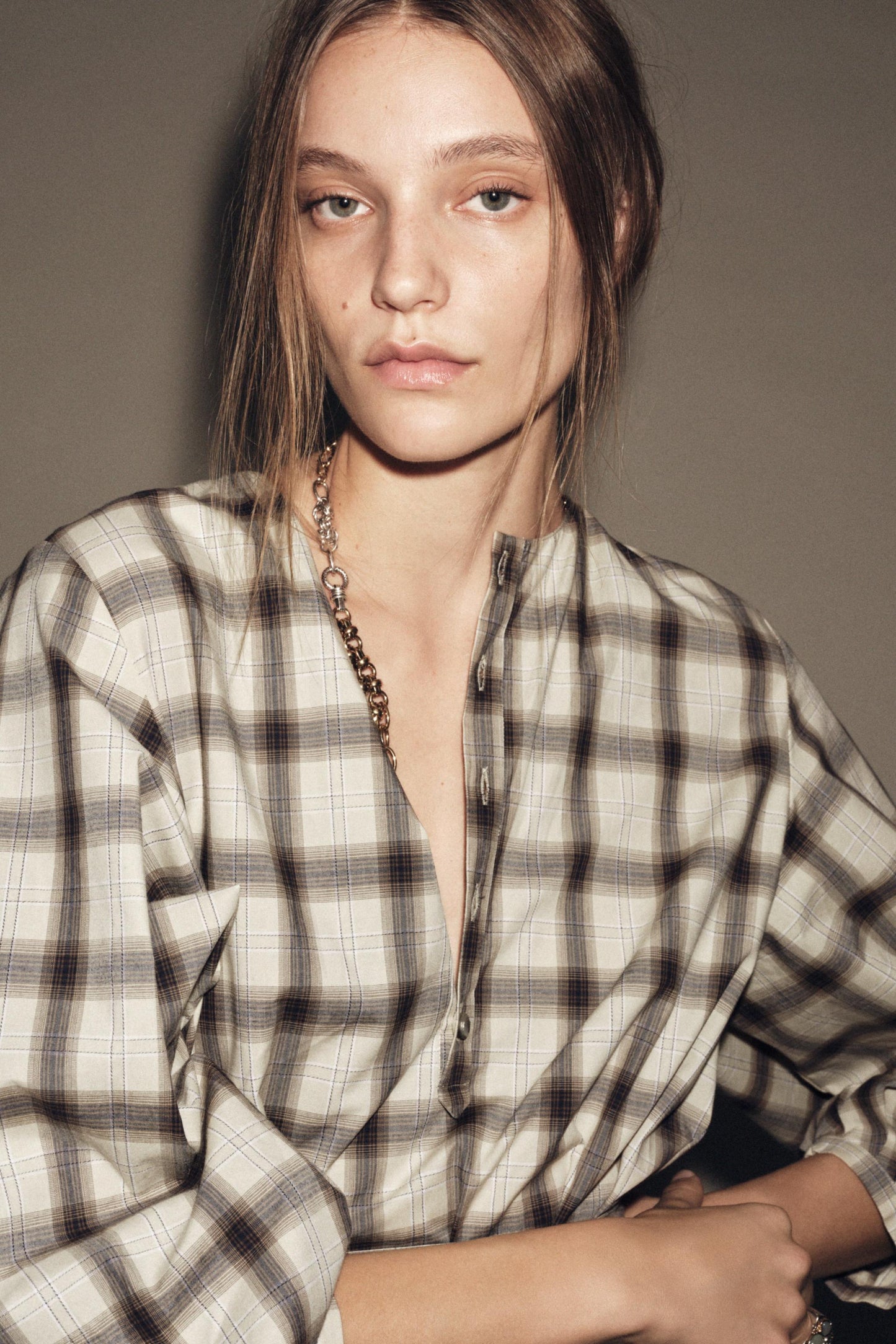 ZW COLLECTION PLAID SHIRT DRESS