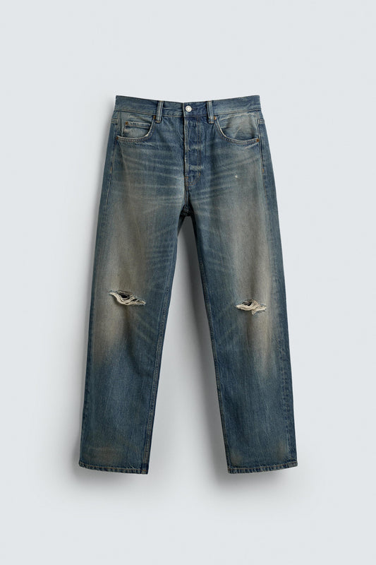RIPPED REGULAR STRAIGHT FIT JEANS