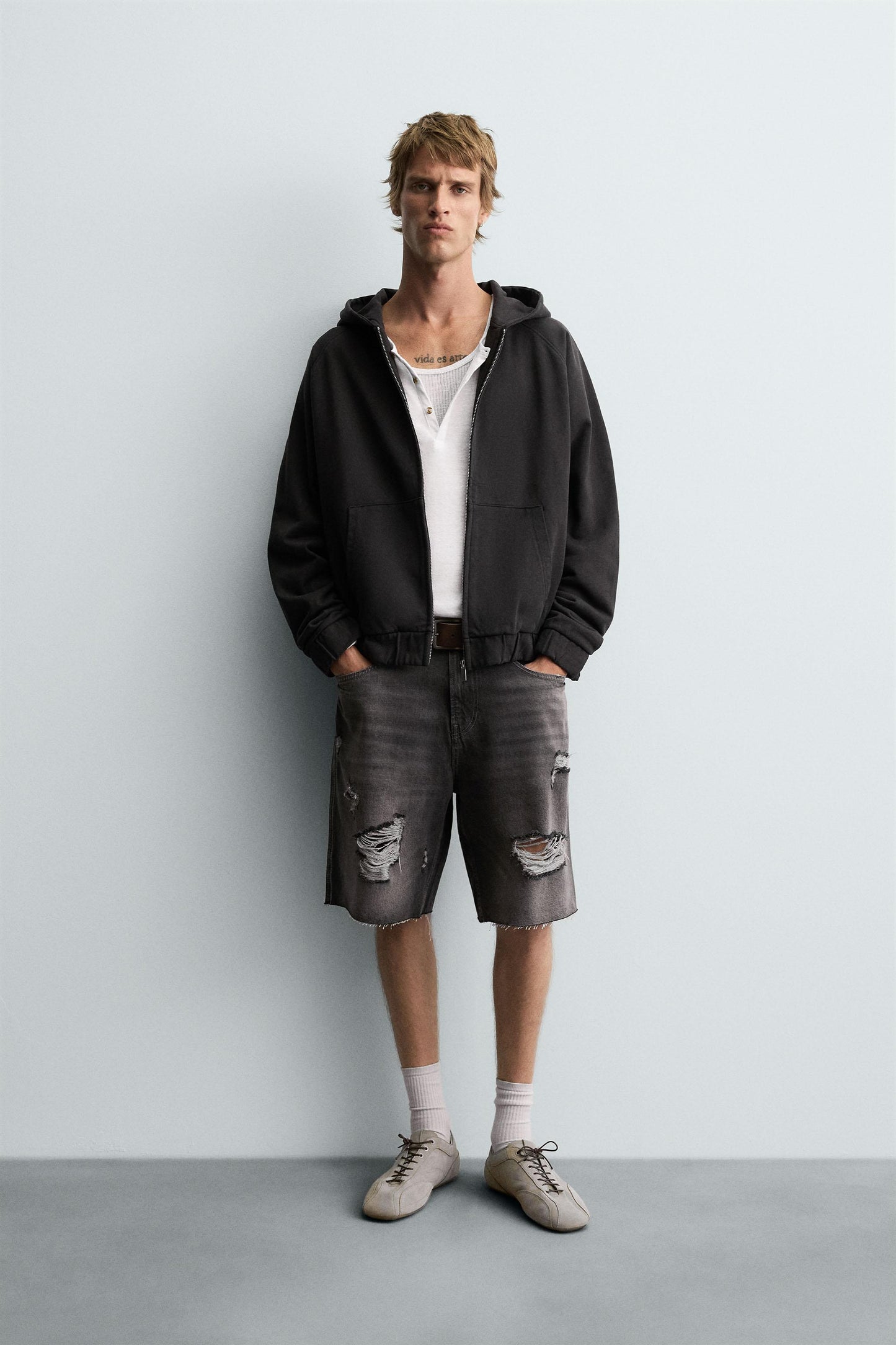 RIPPED DENIM BERMUDA SHORTS