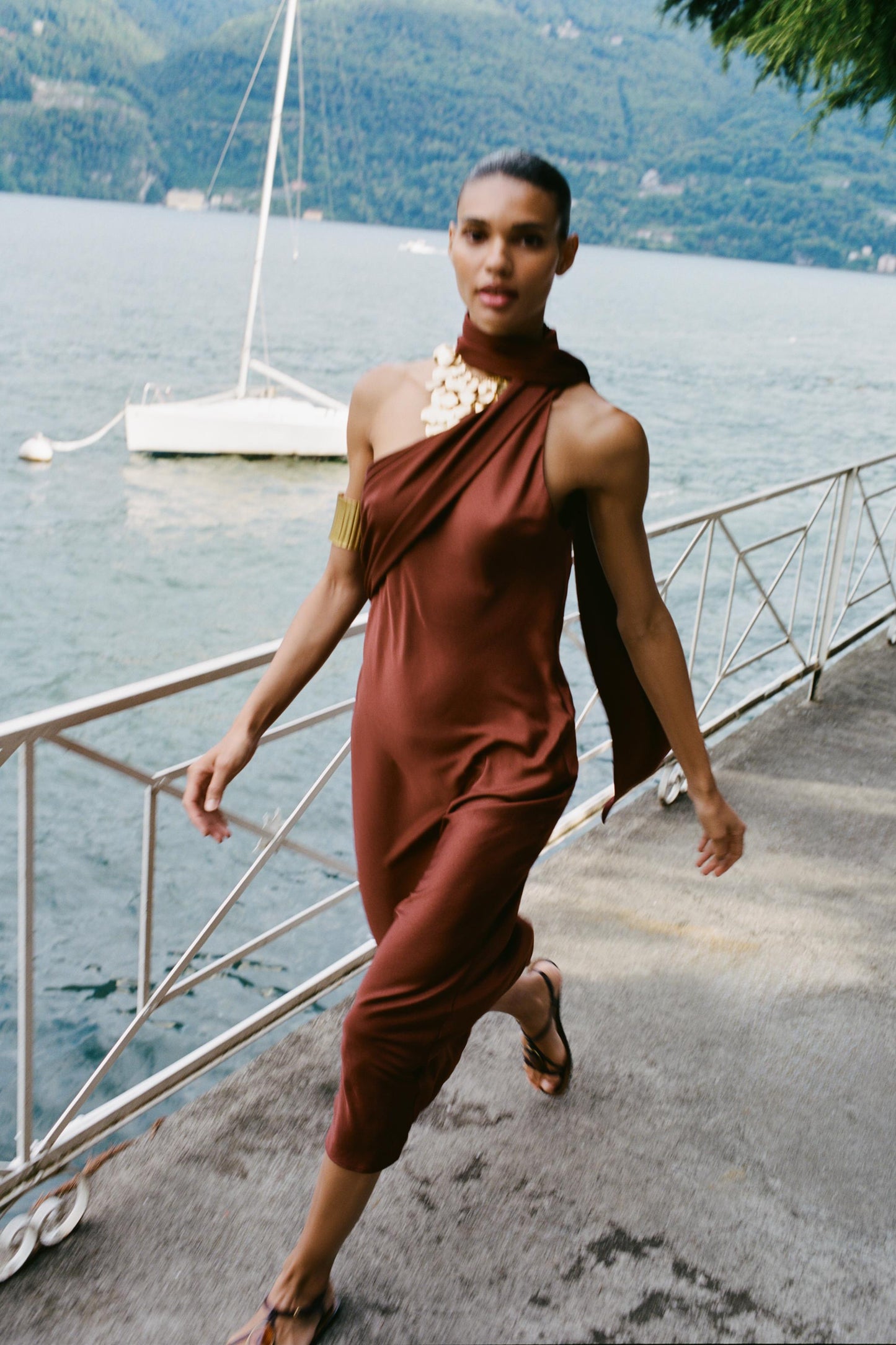 ASYMMETRIC SCARF MIDI DRESS