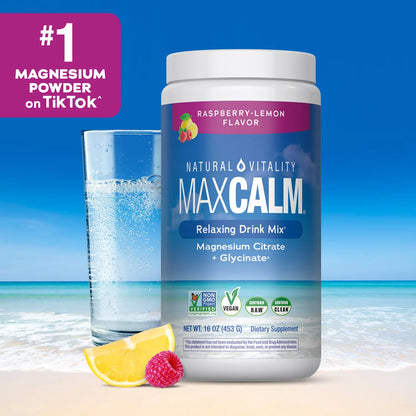 MaxCalm Relaxing Drink Mix - Anti Stress Drink Mix - With Ionic Magnesium Citrate + Glycinate - Raspberry Lemon Flavor - 16 oz (453 g) - 113 Servings