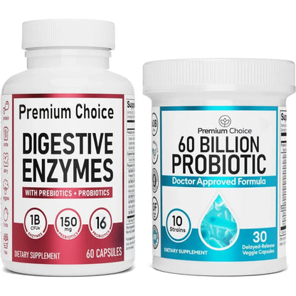Digestive Enzymes 60ct + 60B Probiotic 30ct | Value Digestive Bundle by Physician's Choice
