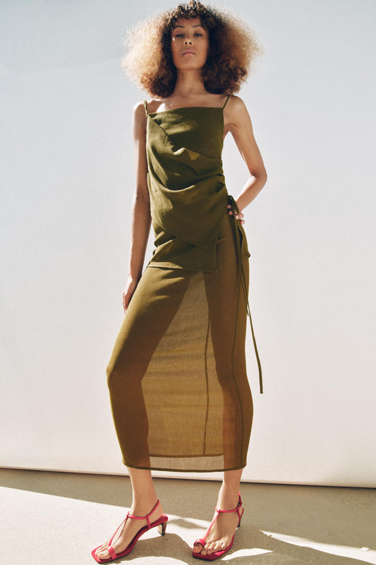 SEMI-SHEER TEXTURED WRAP SKIRT