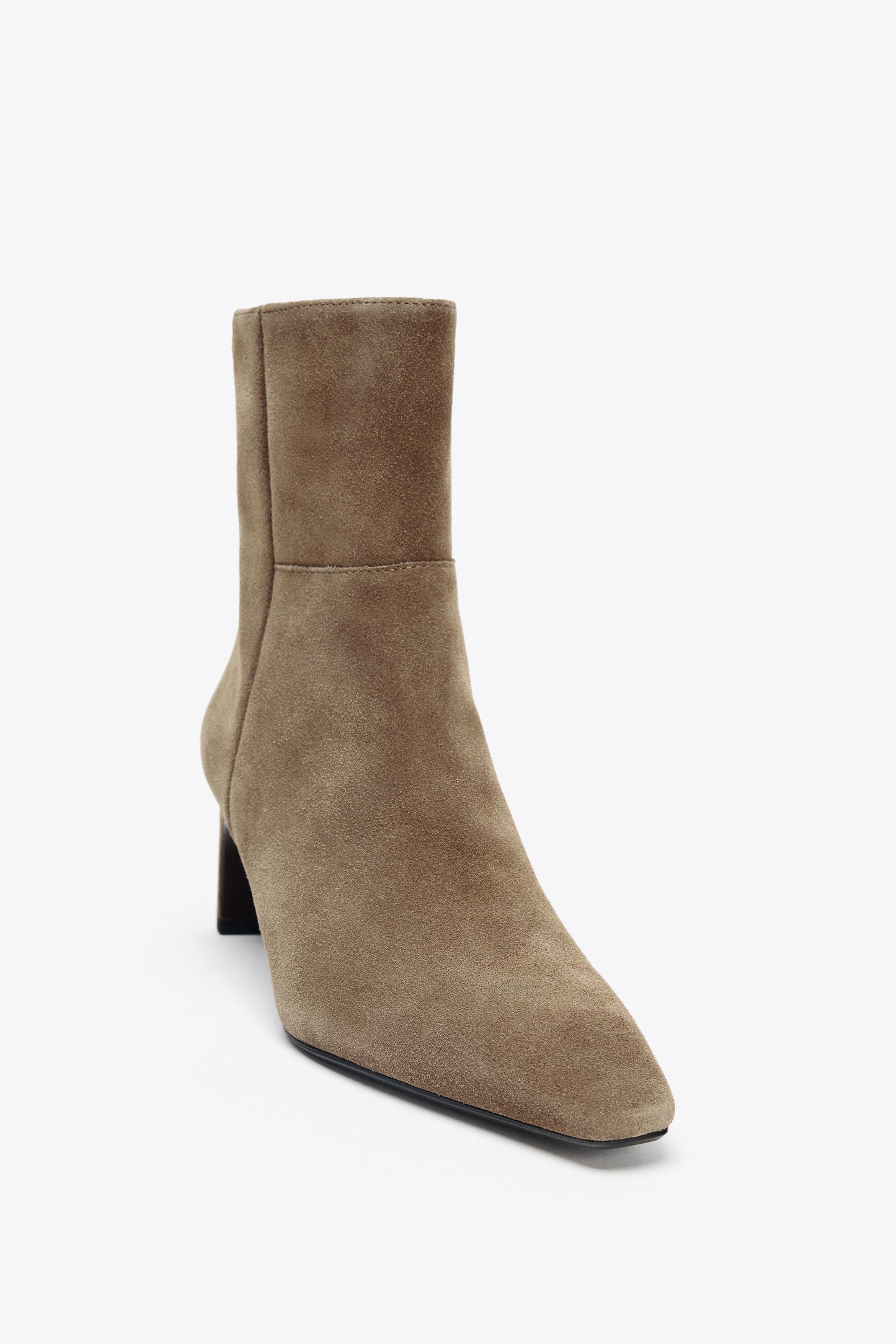 SPLIT LEATHER KITTEN HEEL ANKLE BOOTS