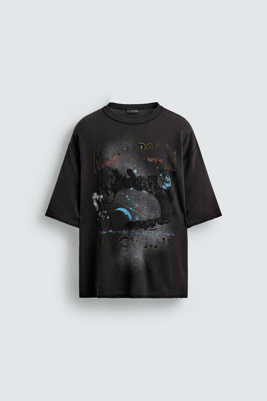 WASHED PRINT KNIT T-SHIRT