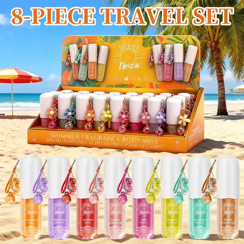 SOLO EN IBIZA 8-Piece Mini Set Body & Hair Fragrance Mist,Travel Size Perfume,Long-Lasting,8 Different Scents,Perfect For Dating,Daily Life,Parties,Gift Giving,1.02 fl oz/30 ml Each Bottle