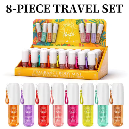 SOLO EN IBIZA 8-Piece Mini Set Body & Hair Fragrance Mist,Travel Size Perfume,Long-Lasting,8 Different Scents,Perfect For Dating,Daily Life,Parties,Gift Giving,1.02 fl oz/30 ml Each Bottle