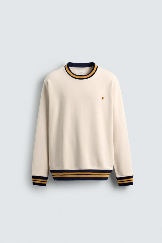 CONTRAST RIB EMBROIDERED SWEATSHIRT