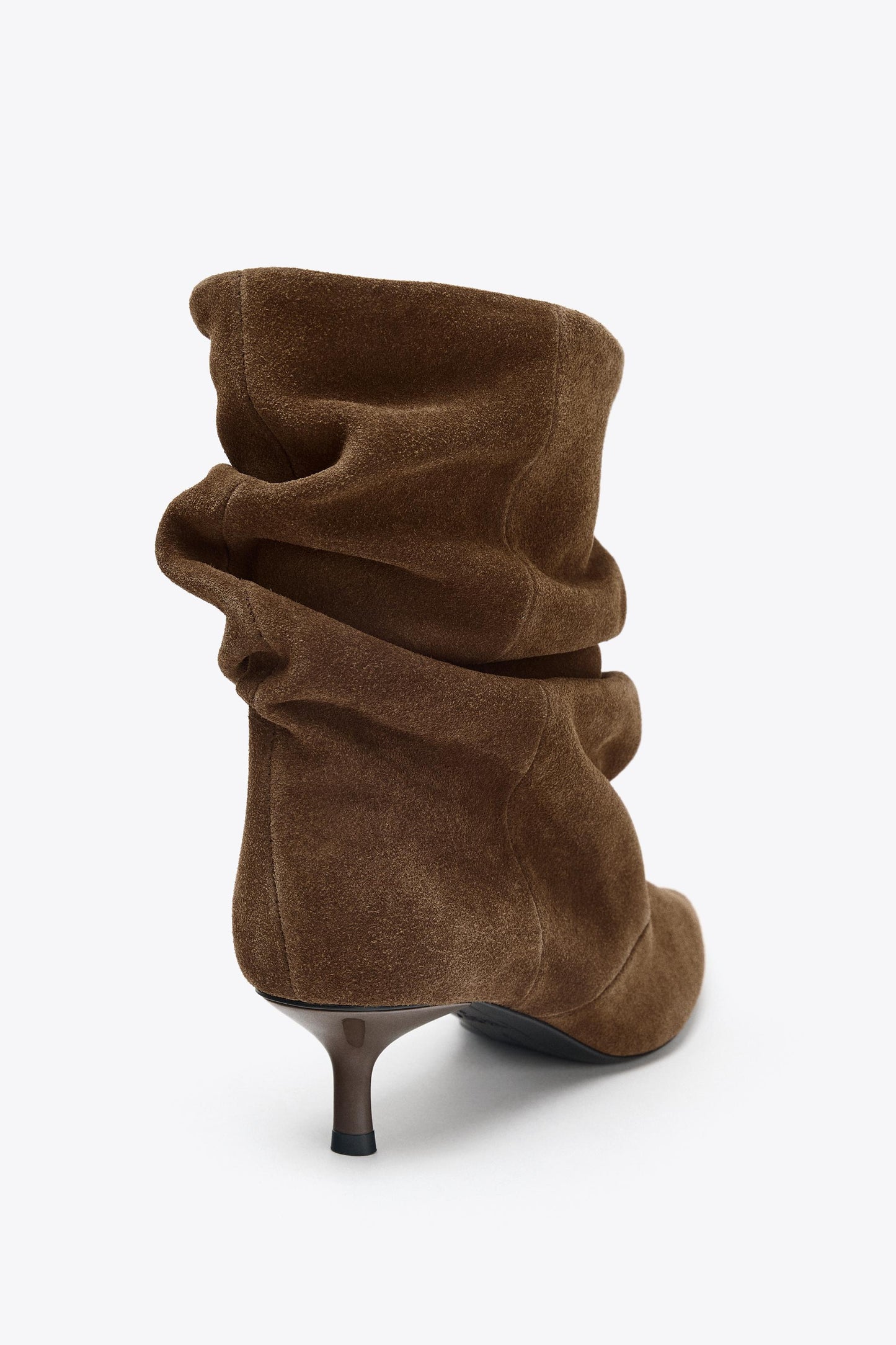 RUCHED SPLIT LEATHER ANKLE BOOTS