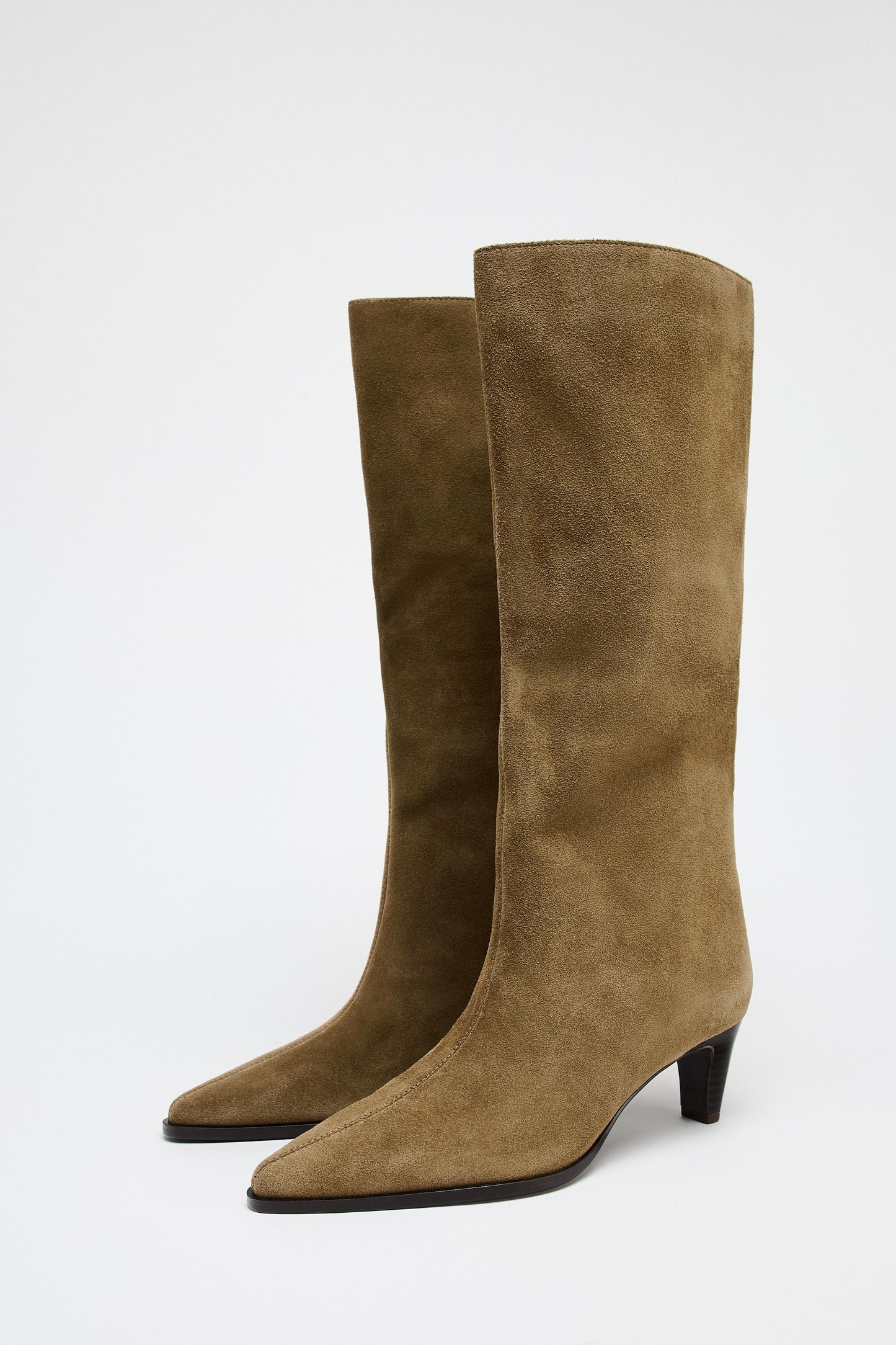 SPLIT LEATHER KITTEN HEEL BOOTS