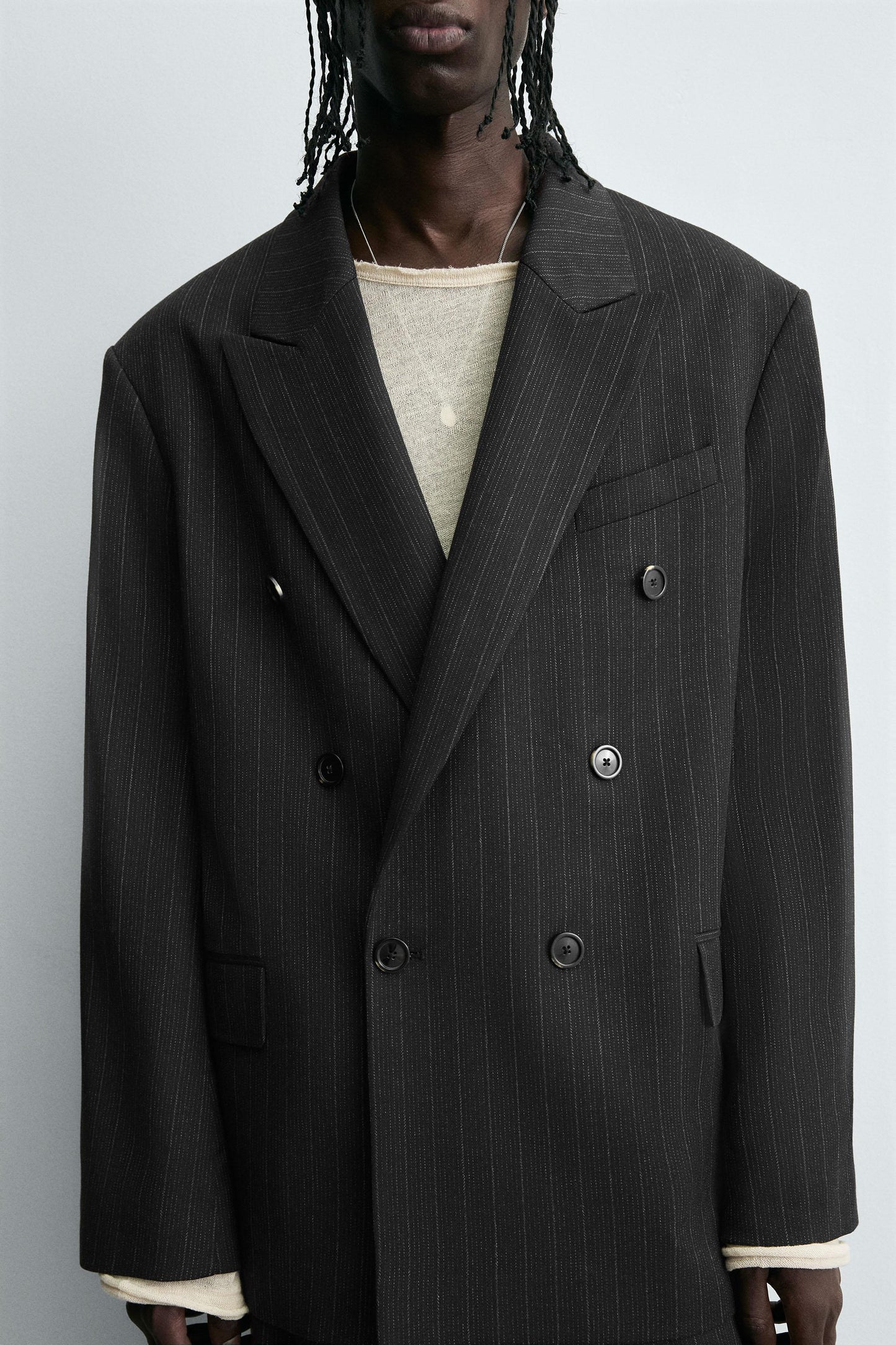 STRIPED DOUBLE BREASTED SUIT BLAZER