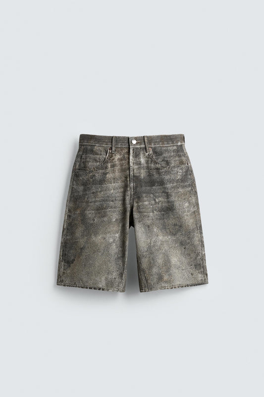 ABSTRACT PRINT BAGGY FIT DENIM SHORTS