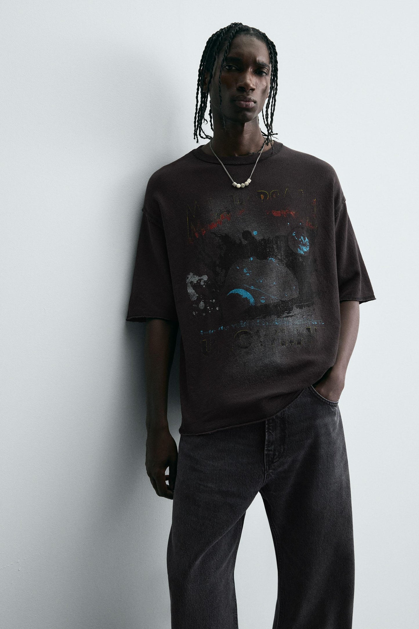 WASHED PRINT KNIT T-SHIRT