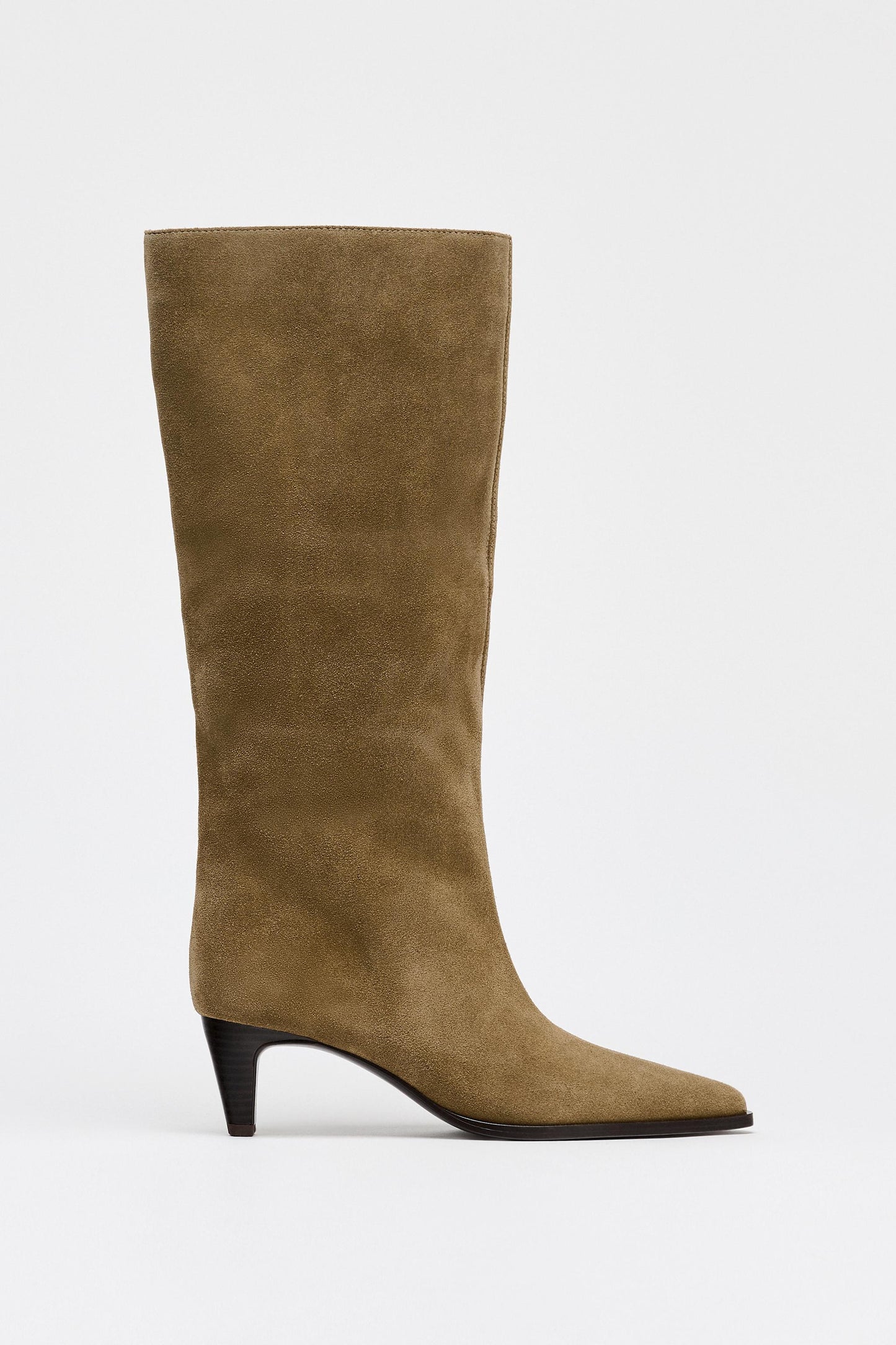 SPLIT LEATHER KITTEN HEEL BOOTS