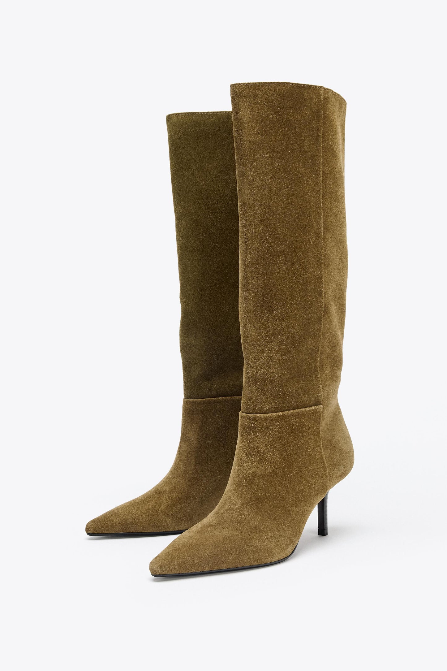SPLIT LEATHER KITTEN HEEL BOOTS