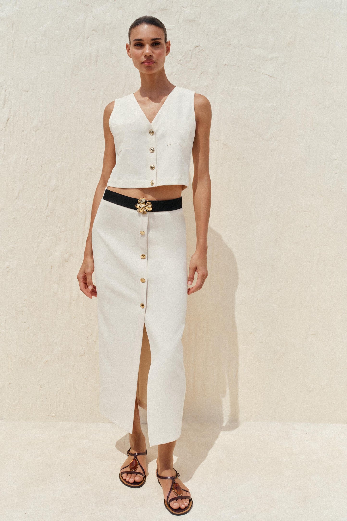 CREPE MIDI SKIRT WITH BELT