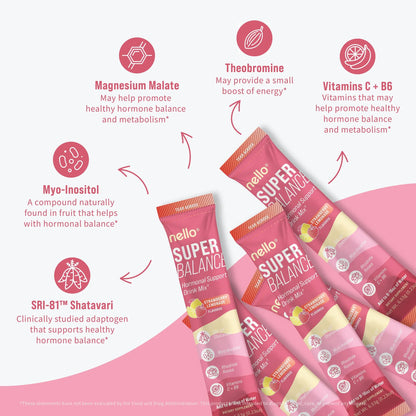 Nello Superbalance Hormonal Support Drink Mix, 20 Travel Packets, SRI-81 Shatavari, Myo-Inositol, Rhodiola Rosea, Vitamin C, Magnesium, Theobromine, Vitamin B6/C