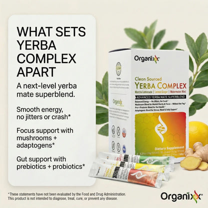 Organixx Clean Sourced Yerba Complex, Yerba Mate Superblend Powder Drink Mix with Ashwagandha, Natural Caffeine, Pre & Probiotics, & Fiber, Dairy and Gluten Free, Variety Pack, 15 Travel Packets