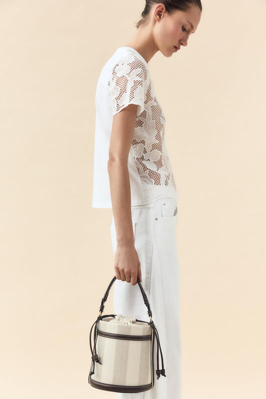 STRIPED CANVAS BUCKET BAG