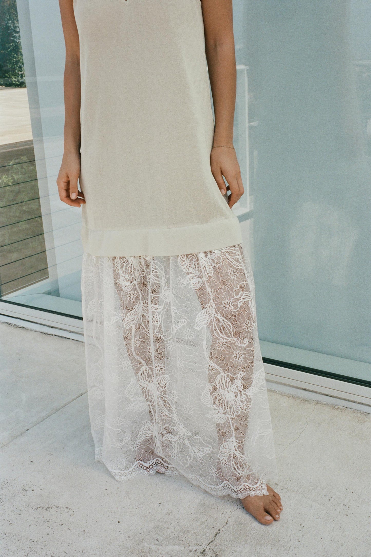 LACE COMBINATION KNIT DRESS