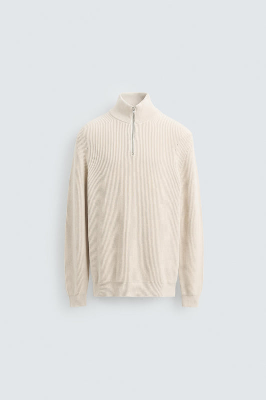 ZIPPERED PURL KNIT SWEATER