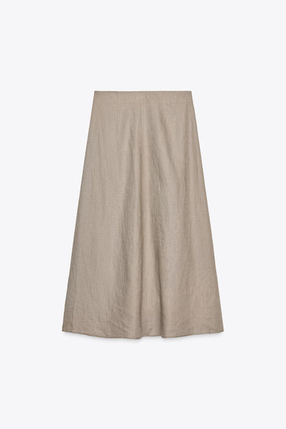 100% LINEN MIDI SKIRT ZW COLLECTION