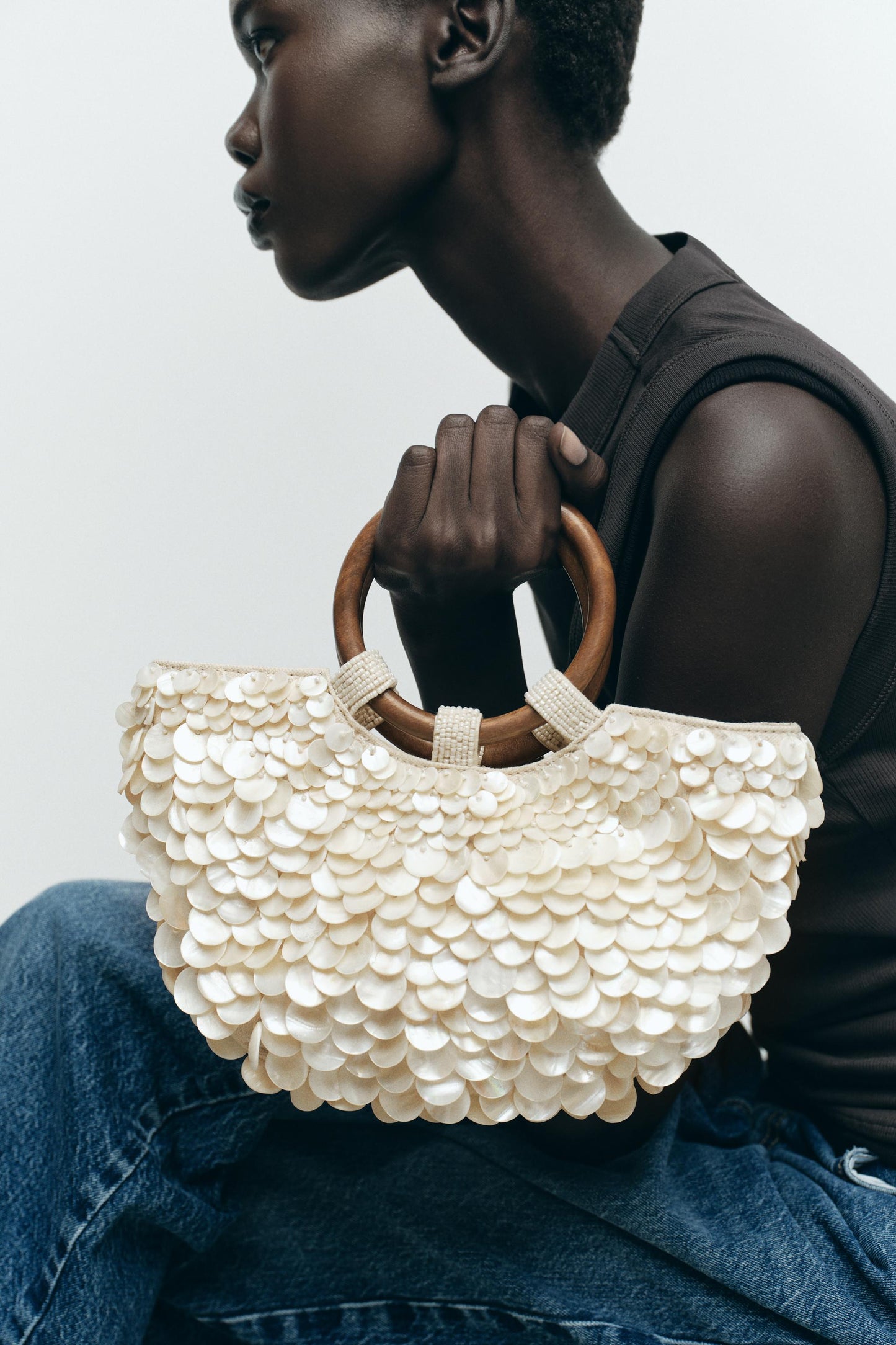 FAUX MOTHER-OF-PEARL APPLIQUÉ BAG