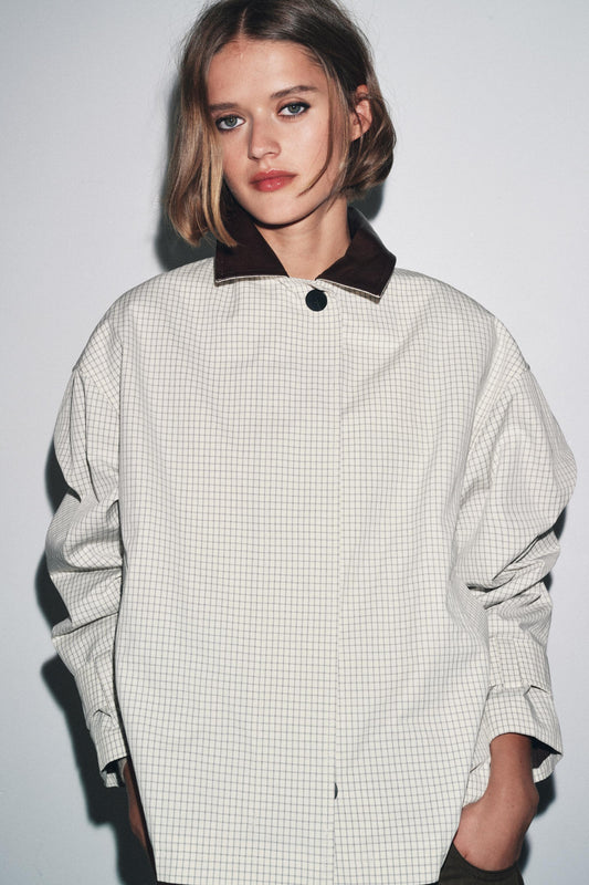 LEATHER COLLAR SHORT TRENCH COAT ZW COLLECTION