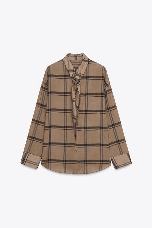 PLAID SCARF COLLAR SHIRT ZW COLLECTION