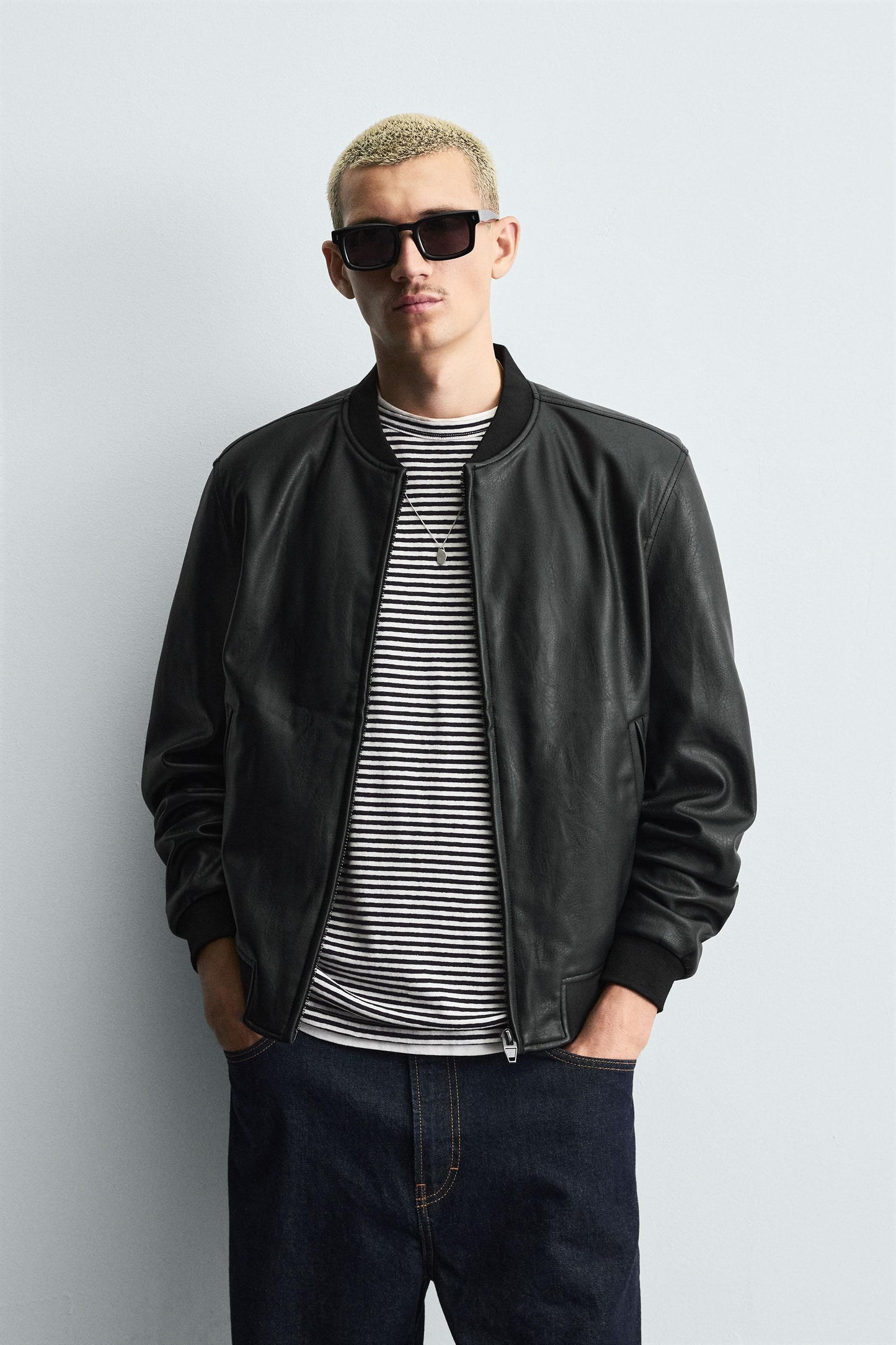 FAUX LEATHER BOMBER JACKET