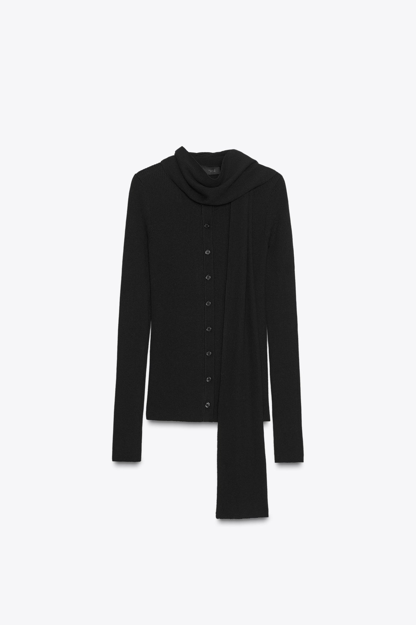 RIBBED KNIT CARDIGAN WITH SCARF
