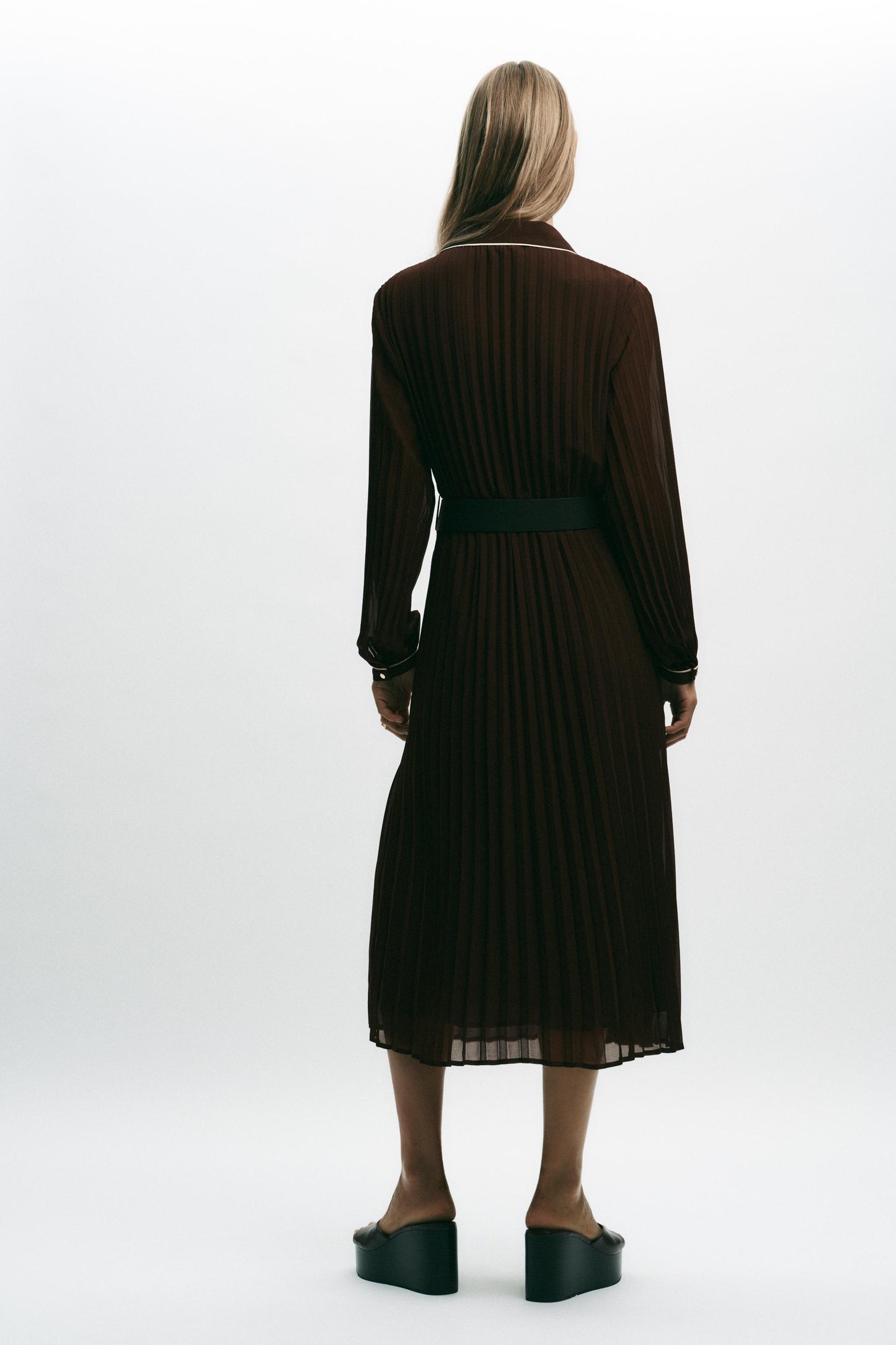 BELTED PLEATED MIDI DRESS