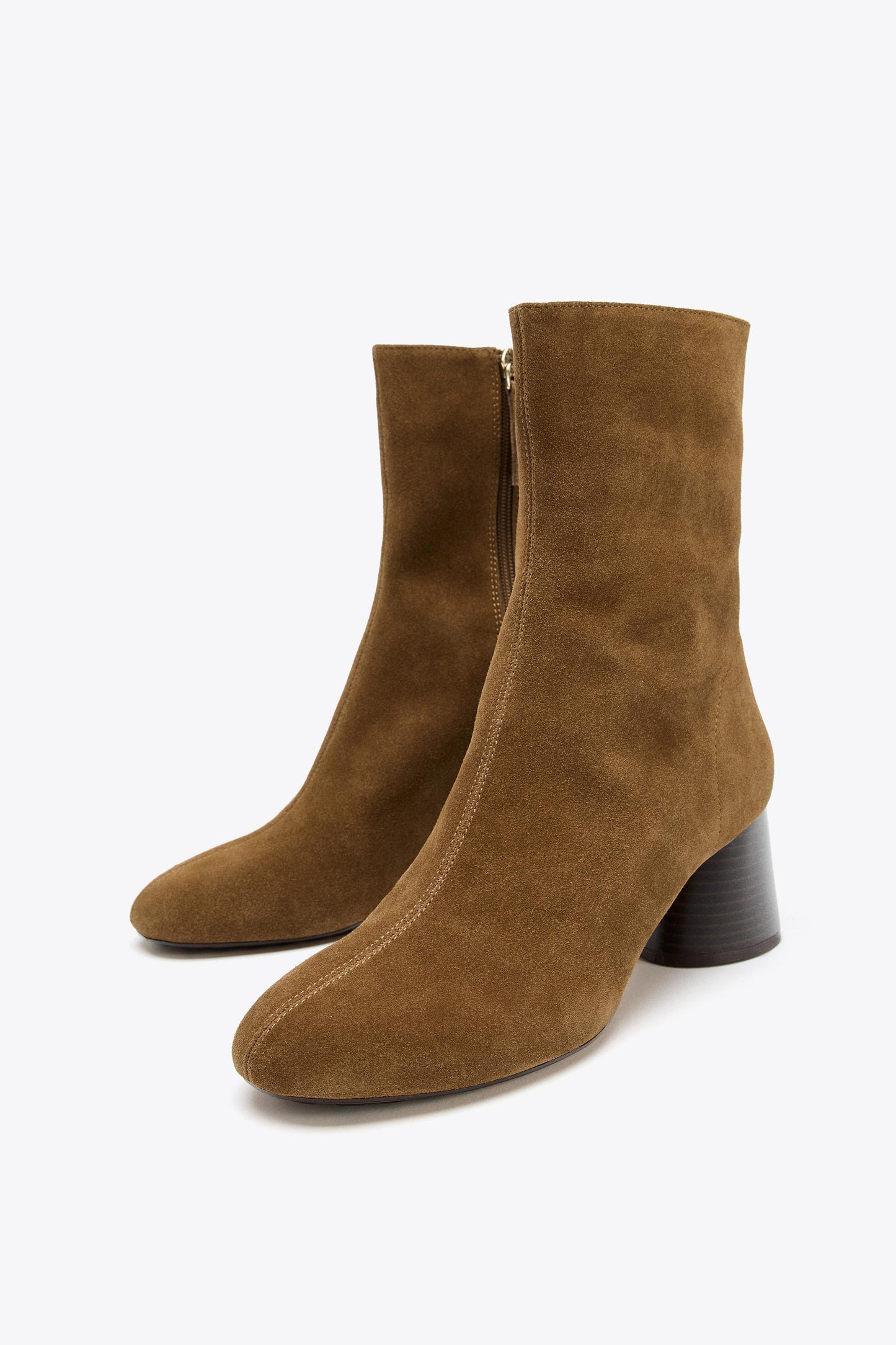 SPLIT LEATHER WIDE HEELED ANKLE BOOTS