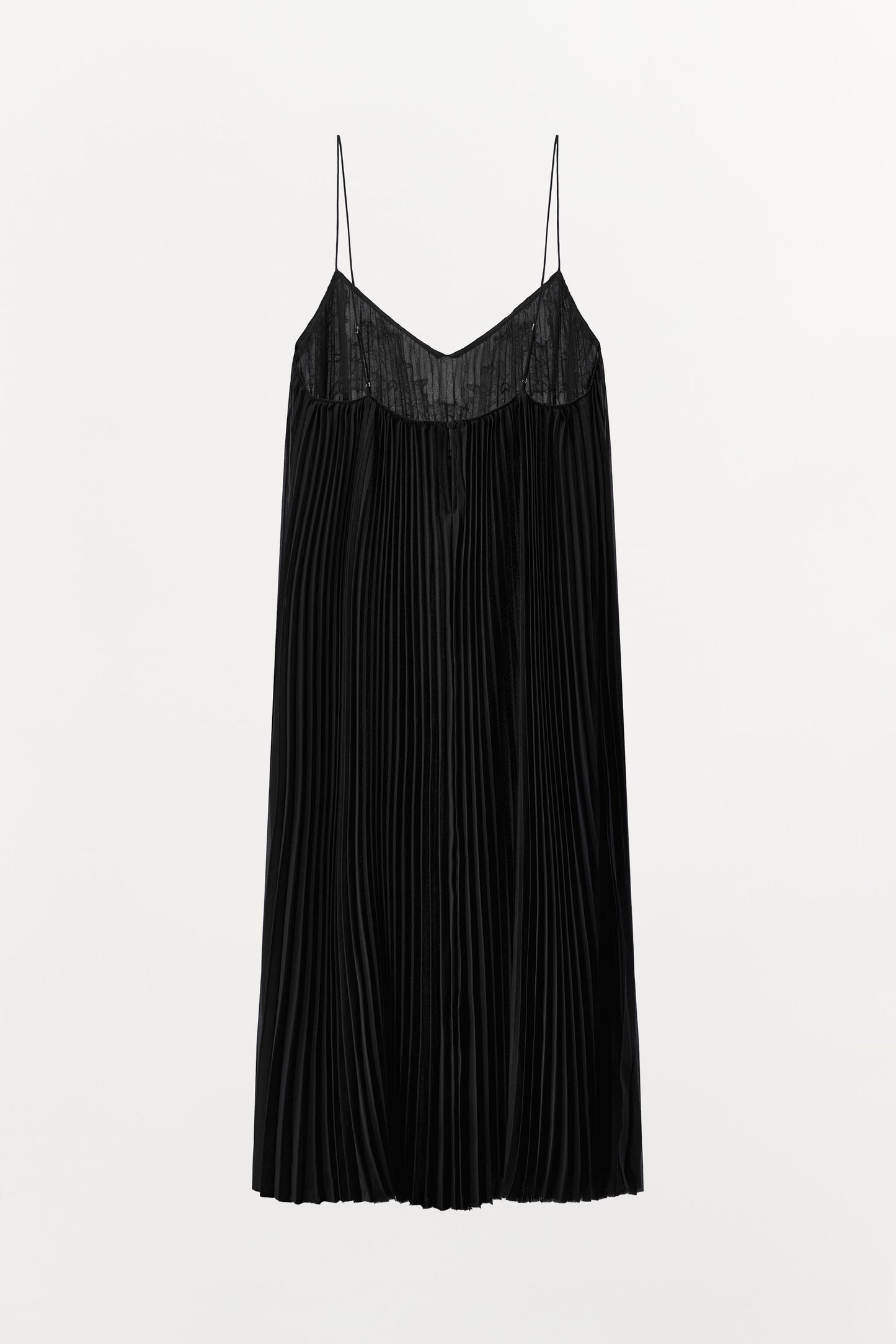 PLEATED DRESS WITH EMBROIDERY AND LACE