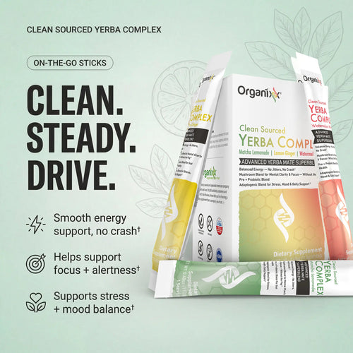 Organixx Clean Sourced Yerba Complex, Yerba Mate Superblend Powder Drink Mix with Ashwagandha, Natural Caffeine, Pre & Probiotics, & Fiber, Dairy and Gluten Free, Variety Pack, 15 Travel Packets