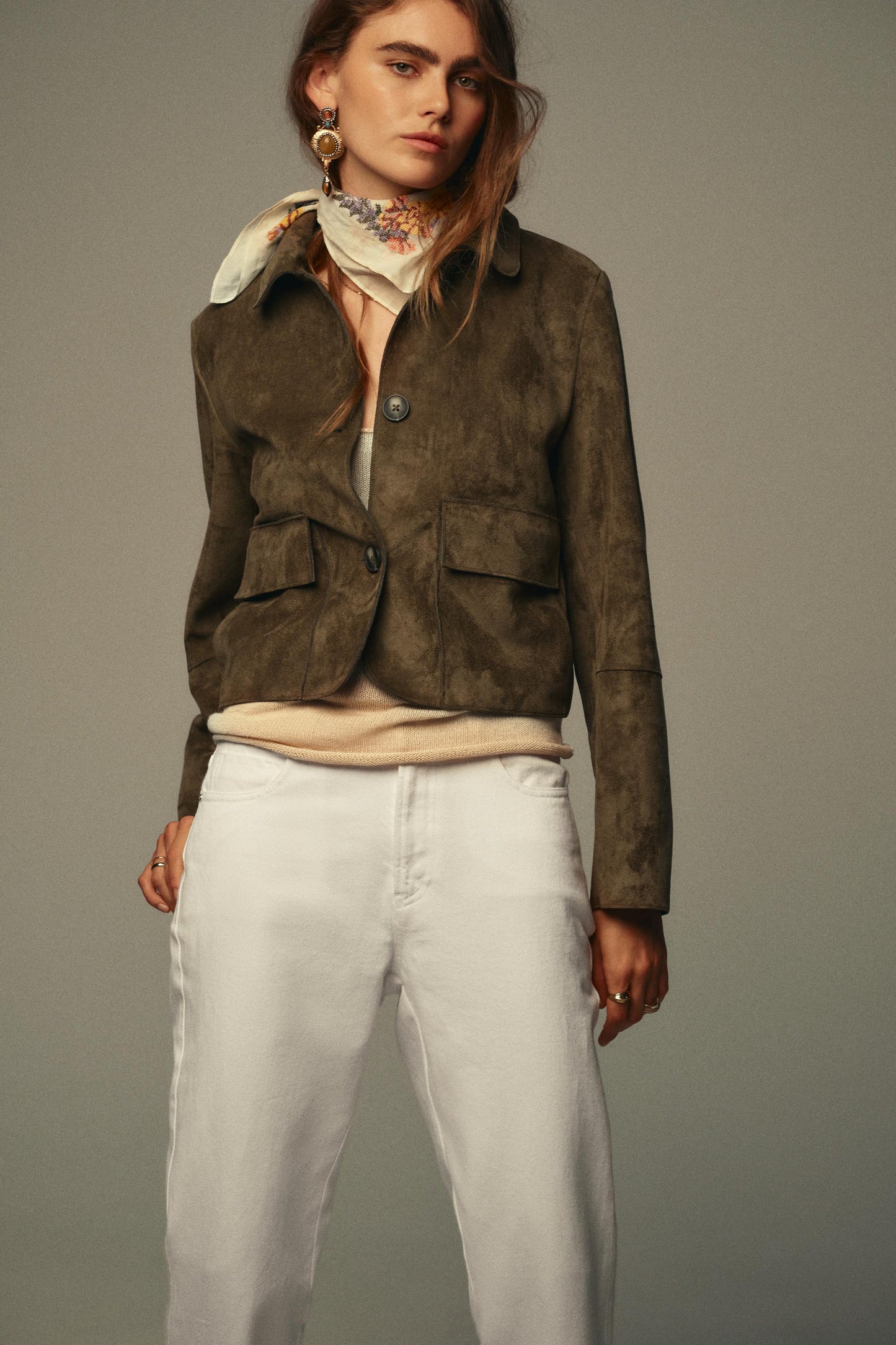 FAUX SUEDE CROPPED JACKET