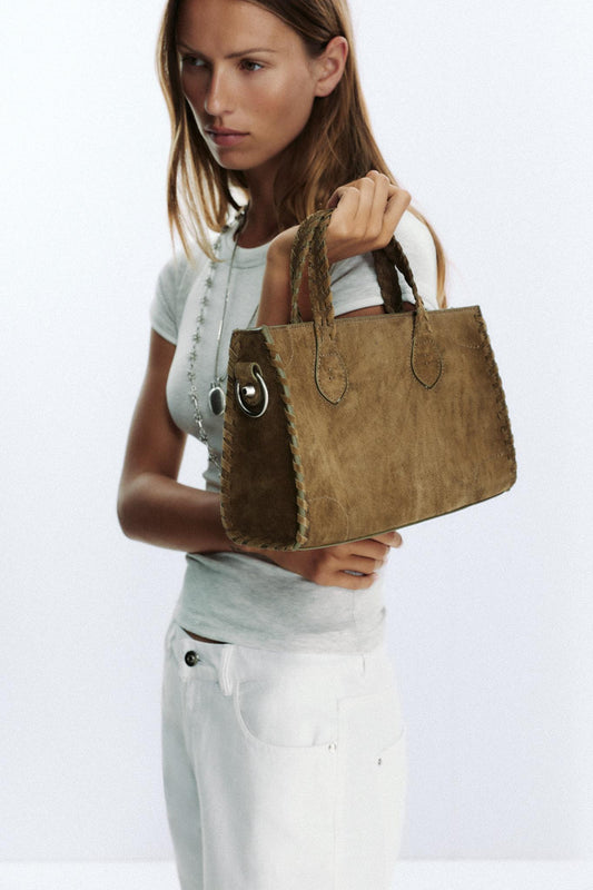 BRAIDED SPLIT LEATHER CITY BAG