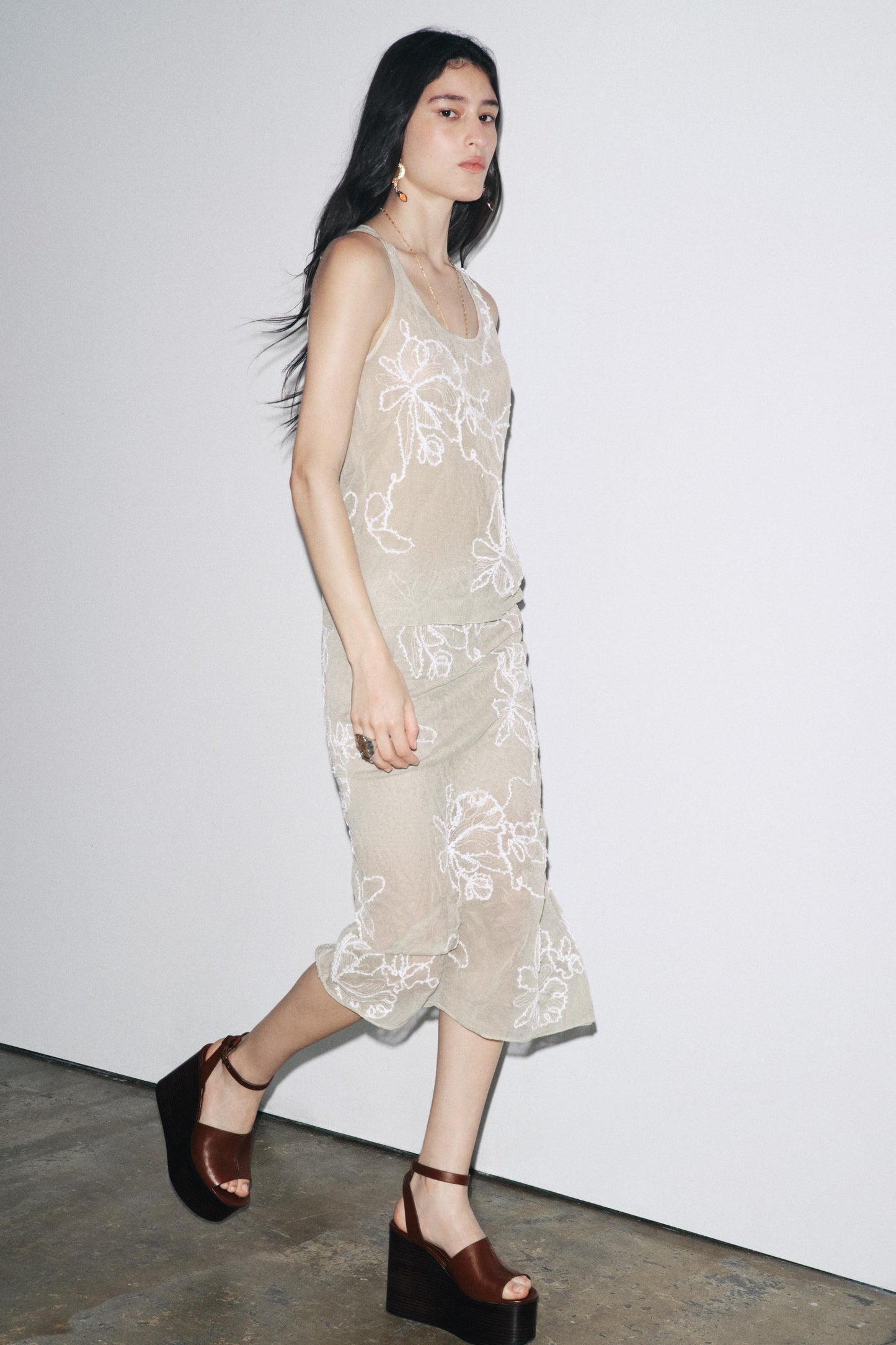 SEMI-SHEER STRUCTURED KNIT SKIRT