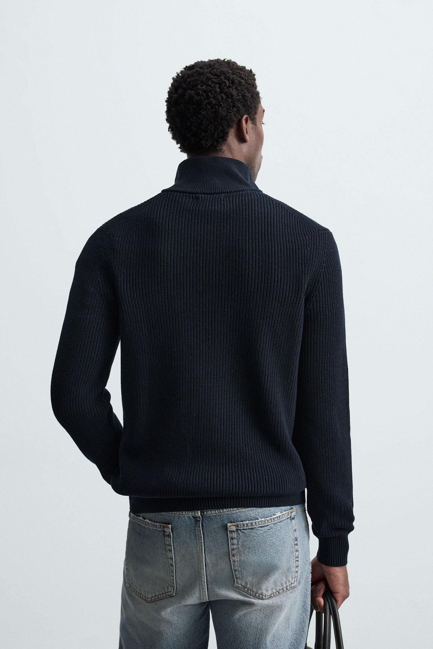 ZIPPERED PURL KNIT SWEATER