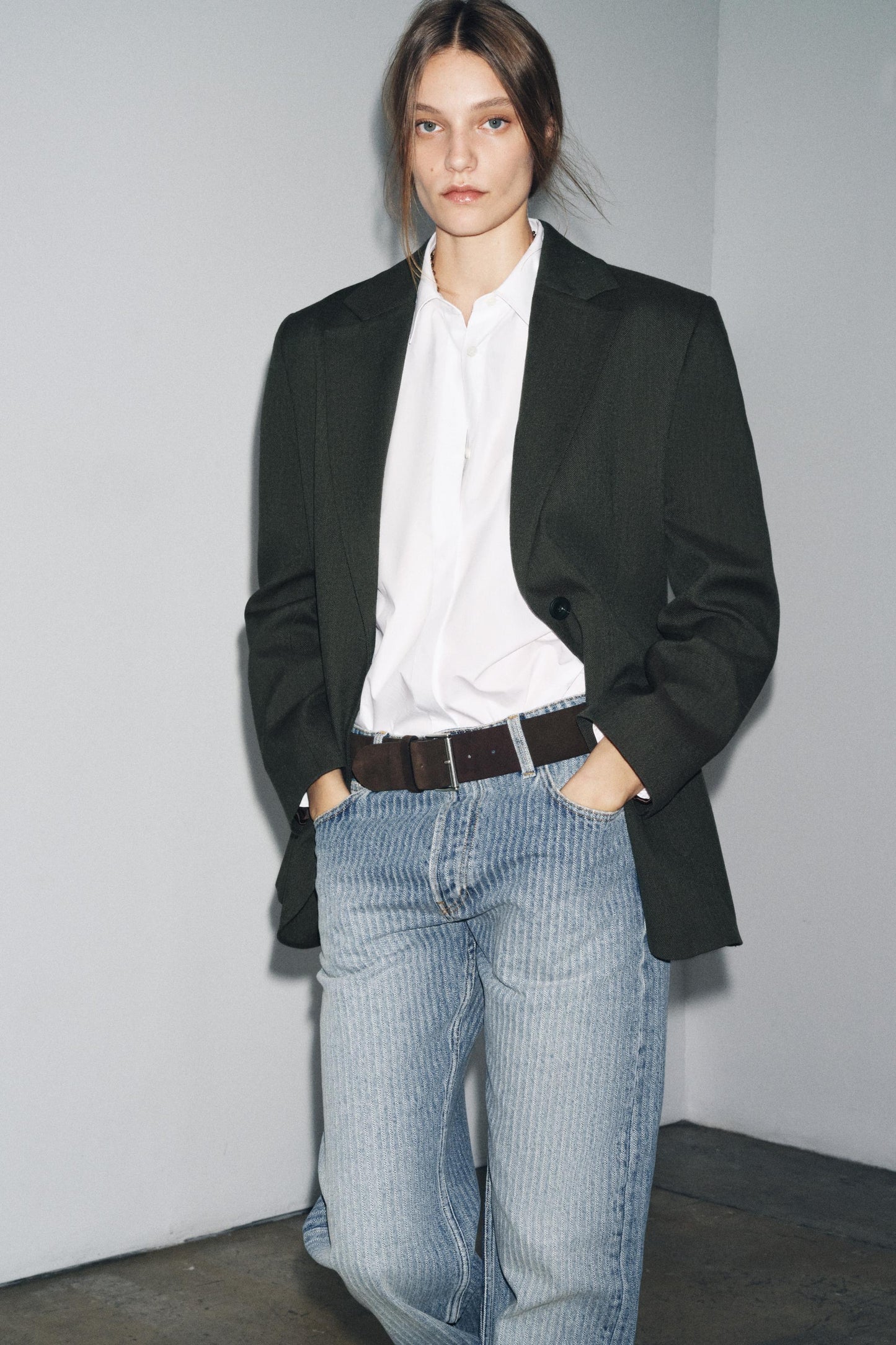 ZW COLLECTION MID-RISE STRAIGHT LEG STRIPE JEANS