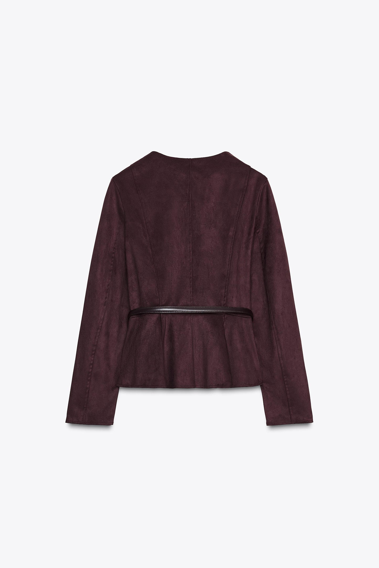 FAUX SUEDE BELTED PEPLUM JACKET