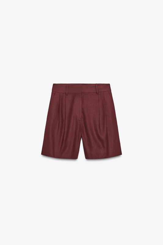 PLEATED LINEN BERMUDA SHORTS