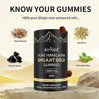 Himalayan Shilajit Gummies | With Ashwagandha, Gokshura & other herbs | No added sugar | 60 Gummies